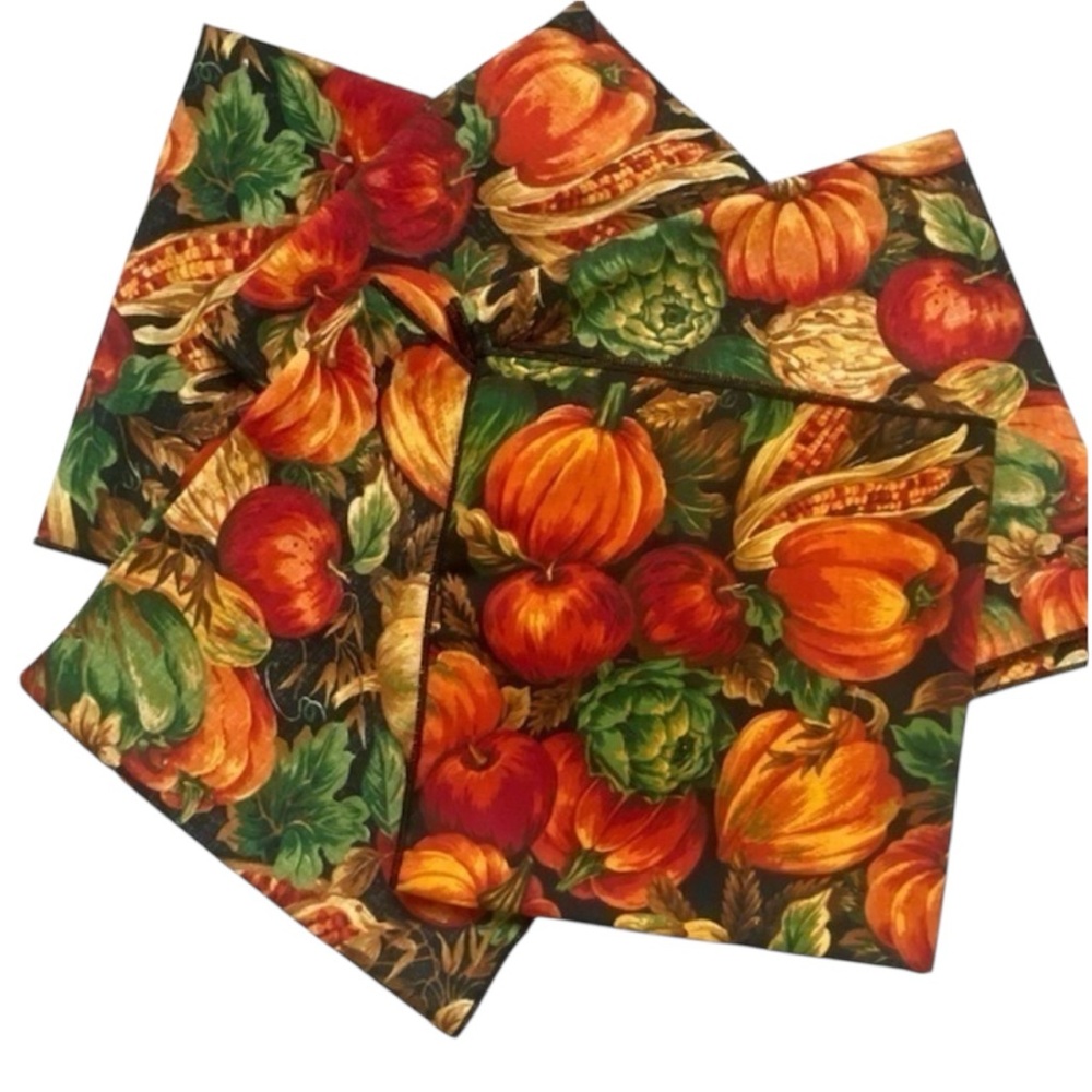 Pier 1 Orange Green Halloween Fall Harvest Thanksgiving Table Napkins Set of 5